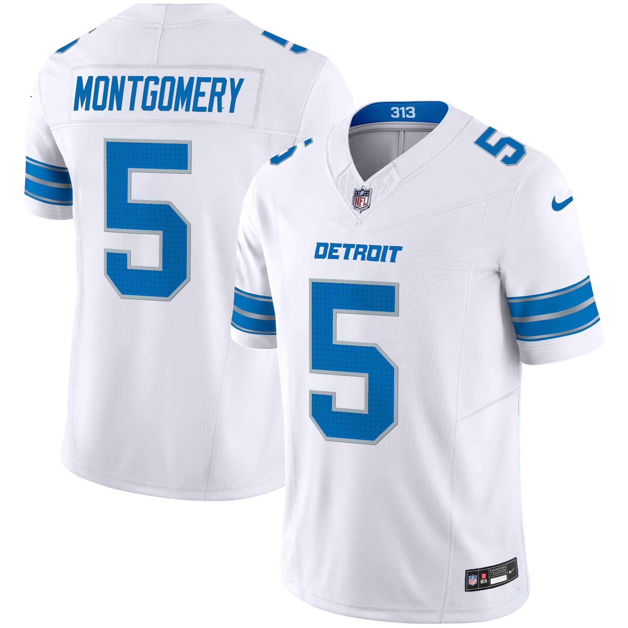 Men Detroit Lions 5 Montgomery White 2024 Nike Vapor Limited NFL Jersey